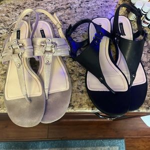 Two pair Alex Marie size 9 1/2 sandals. Black pair and light gold pair.